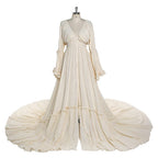 Vestidos de maternidad de manga larga con escote en V profundo para sesión de fotos, botones delanteros y cintura ajustable Sunnderly SY211202 