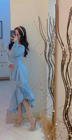 Elegante vestido de fiesta de sirena con escote en V azul, vestido de noche formal Y8181
