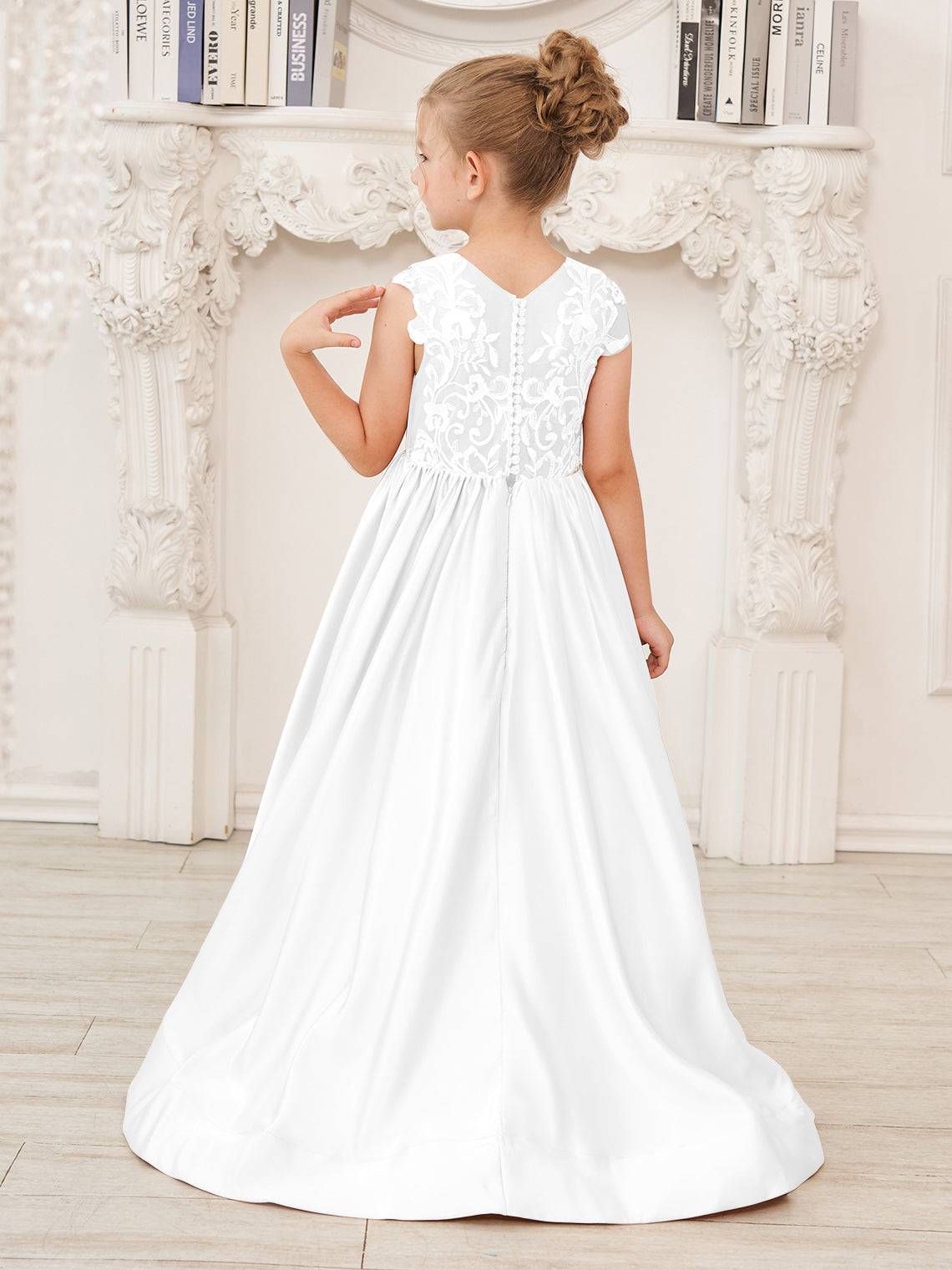 A-line Lace Satin Floor-length Flower Girl Dress