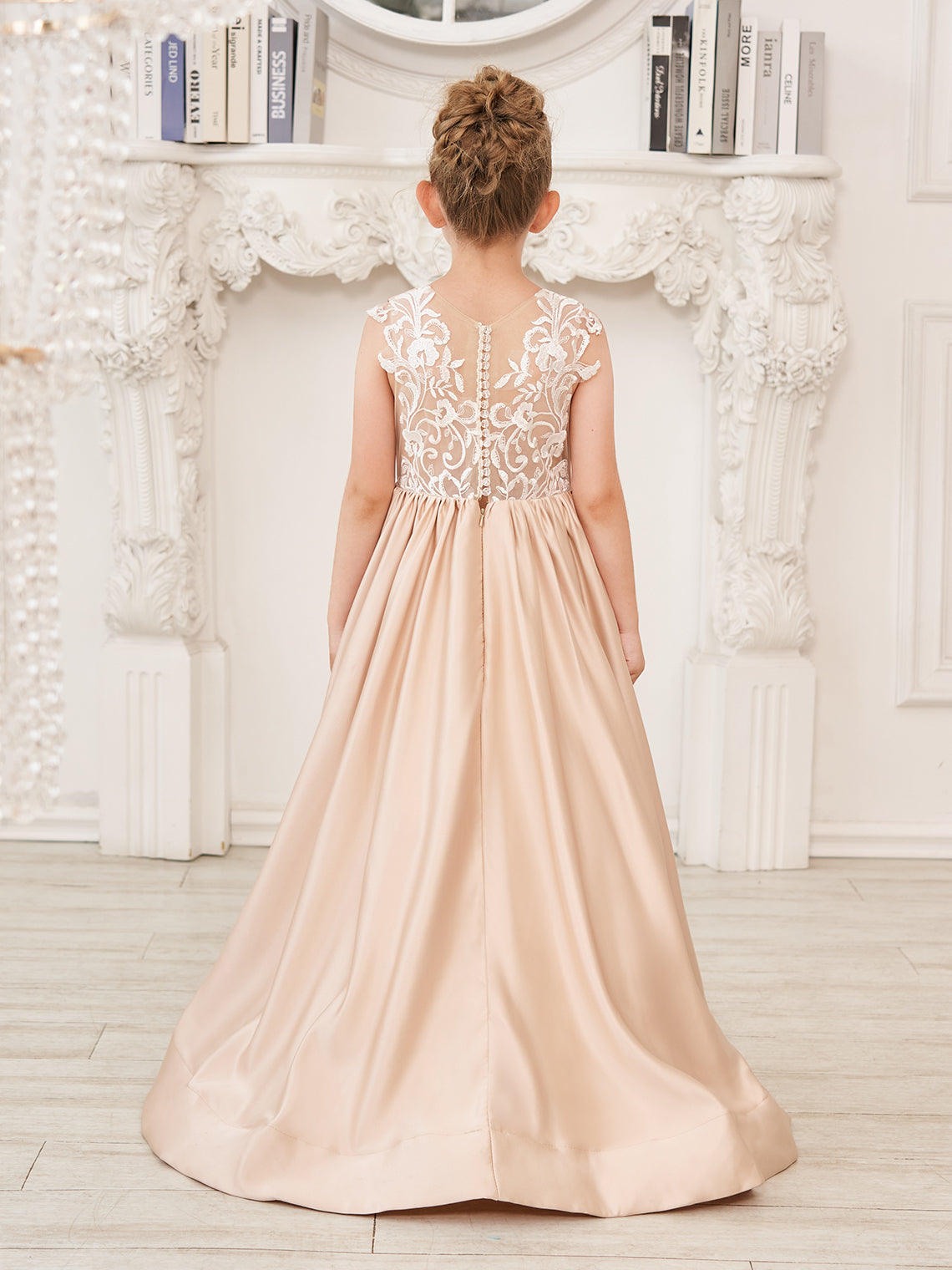 A-line Lace Satin Floor-length Flower Girl Dress