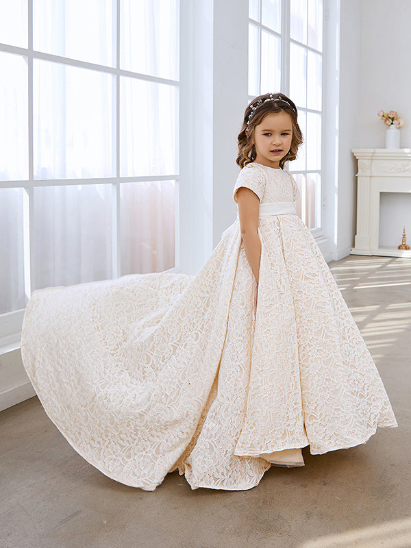 A-Linie Spitze Sweep Zug Elfenbein Kleid (010146744) 