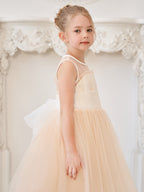 Vestido rosa de tul y organza con corte en A hasta el suelo (010226975)