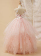 Duchesse-Linie/Princess-Linie Spitze Tüll Bodenlang Rosa Kleid (2003226757) 