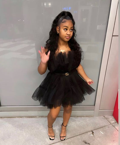 Vestido de fiesta de tul negro para bienvenida, bonito vestido negro Y504