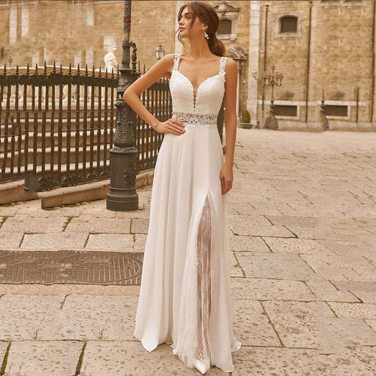 Sweetheart Wedding Dresses for Woman Lace Appliques Boho Bridal Gowns Slit Sleeveless Boho vestidos de novia boda civil-payinti