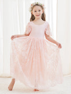 A-Linien-Spitze Knöchellanges Elfenbein Boho Blumenmädchenkleid 