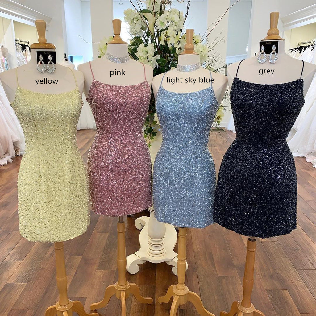 Bodycon Scoop Neck Beaded Satin Homecoming Dress