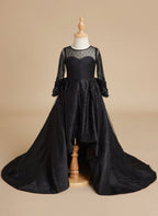 Duchesse-Linie/Princess-Linie Satin Sweep/Pinsel zug Schwarzes Kleid 