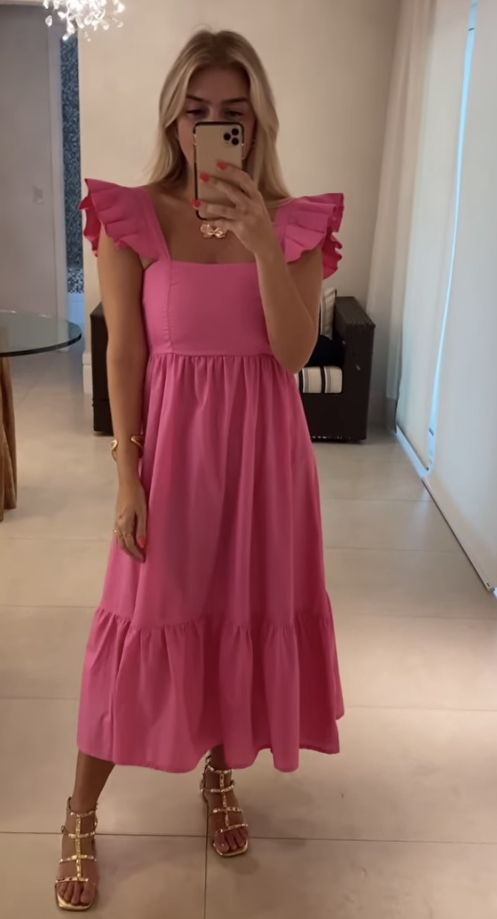 Elegante vestido de noche rosa de corte A, vestido de vacaciones rosa Y5278