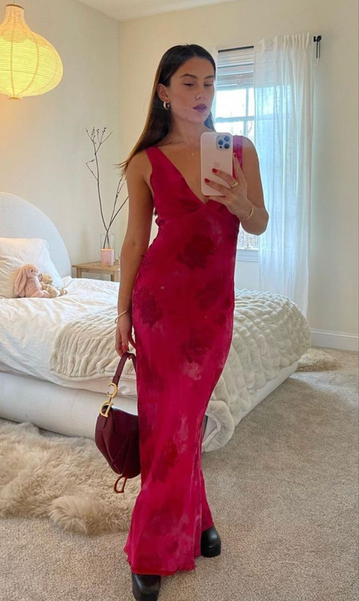 Elegante vestido de noche con escote en V profundo y estampado floral, vestido de fiesta Y4548