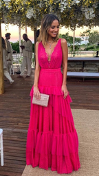 Elegante vestido de noche rosa intenso, corte A, vestido formal rosa intenso Y5337