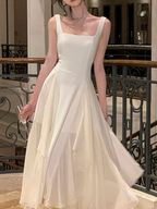 Vestido de noche elegante con escote cuadrado y falda de tirantes blancos franceses, vestido de fiesta de moda Y4486