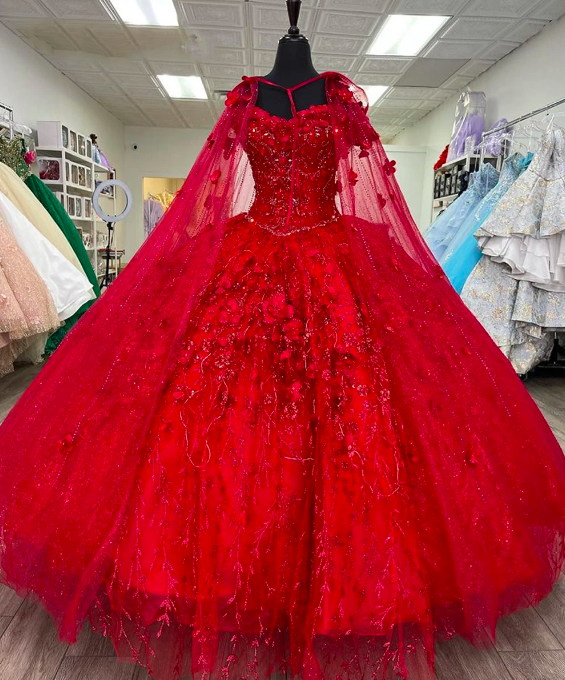 Luxuriöses rotes Quinceanera-Kleid, rotes Ballkleid, rotes Sweet 16-Kleid Y2338
