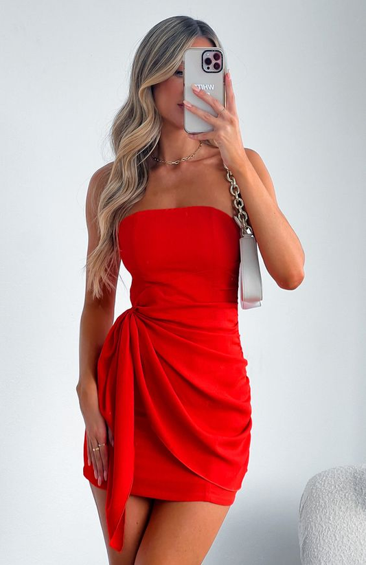 Red Strapless Homecoming Dress Red Cocktail Dress Y2914