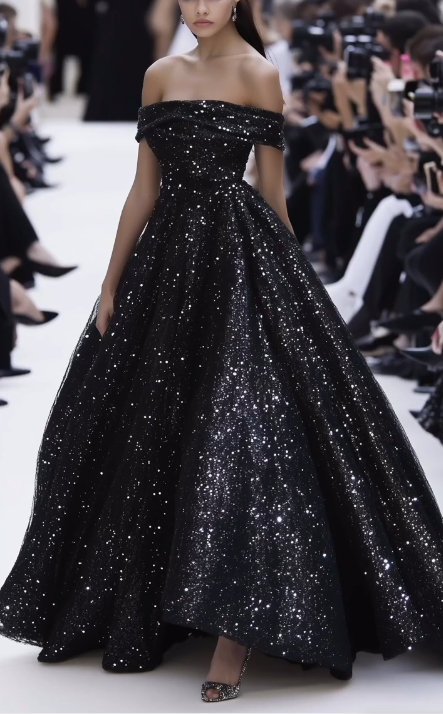 Vestido de fiesta formal con lentejuelas negras brillantes Y8344