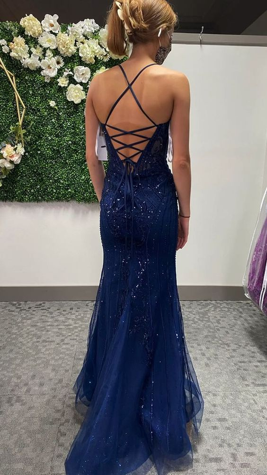 Glitter Mermaid Prom Dress With Lace-up Back Sparkly Evening Dress Y5223