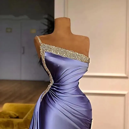 Lila Abendkleider, Perlen Abendkleider, One-Shoulder Abendkleid, Abendkleider kurz, elegante Abendkleider Y1771