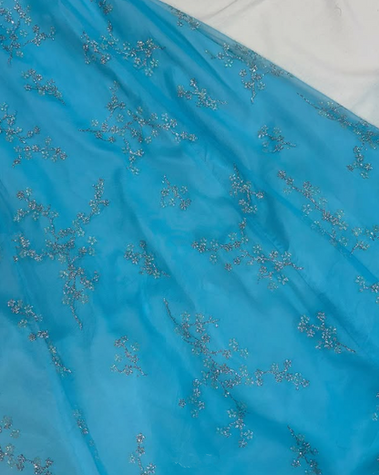 Glänzendes trägerloses Pailletten-Abendkleid in Blau mit A-Linie Y8140