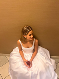 Vestido de novia largo clásico de satén blanco con corte en A, vestido de novia blanco sencillo Y4672
