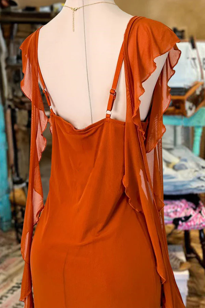 Elegantes Ballkleid mit Rüschenärmeln und quadratischem Ausschnitt, langes Party-Abendkleid Y8091