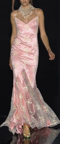 Rosa Spaghettiträger Satin Spitze Meerjungfrau Abendkleid Formales Ballkleid Y8408