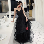 Schwarzes Tüll Pailletten Ballkleid Abendkleid Y1021