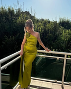 Sexy Etuikleid Langes Party-Abschlussballkleid Olivgrün Ein-Schulter-Abschlussball-Abendkleid Y8009
