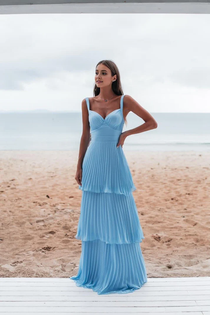 Vestido de fiesta azul encantador, vestido de noche largo Y6363