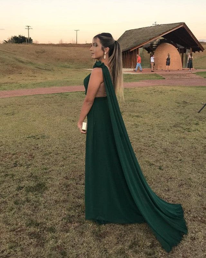 Vestido de noche de gasa verde con un solo hombro Y5774