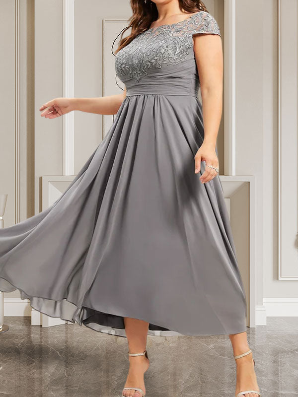 Vestido de gasa con encaje y lentejuelas para madre de la novia, corte A, largo hasta el suelo