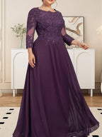 Vestido de gasa con encaje y lentejuelas para madre de la novia, corte A, largo hasta el suelo