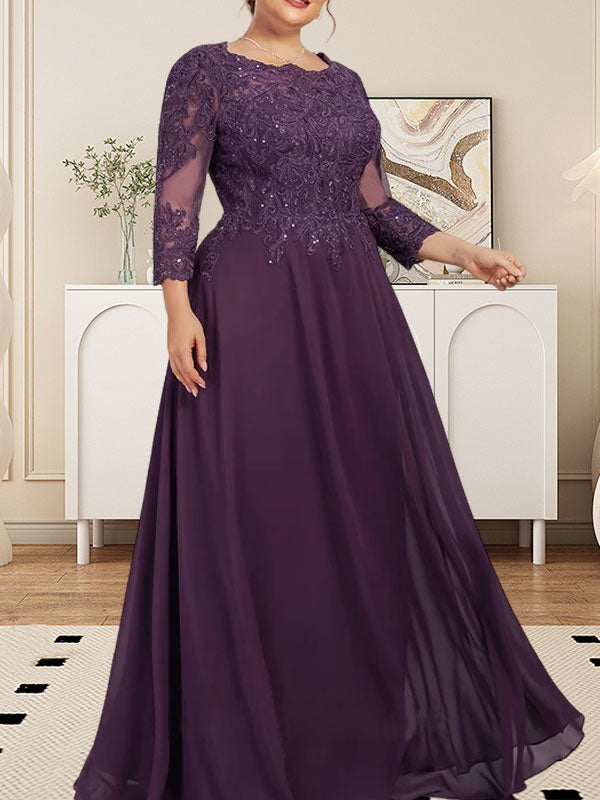 Vestido de gasa con encaje y lentejuelas para madre de la novia, corte A, largo hasta el suelo