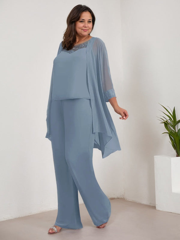 Trajes de gasa con mangas largas y escote redondo para madre de la novia con chaqueta