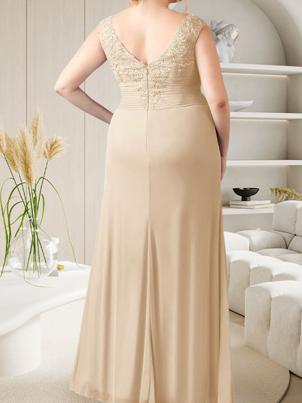 Champagnerfarbenes A-Linien-Kleid mit herzförmigem Ausschnitt und plissiertem Netzstoff