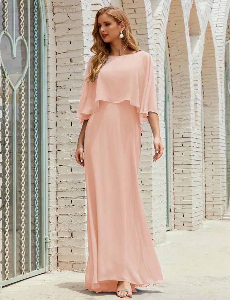 Vestido de dama de honor Sunnderly para mujer, de gasa, manga larga y cuello en V, vestido formal para boda o fiesta SY28018 