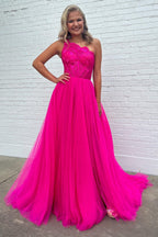 Madilyn | A-Linien-Ballkleid mit One-Shoulder-Träger, Spitze und Tüll mit Schlitz