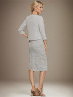 Vestido de gasa con encaje y cuentas para madre de la novia, largo hasta la rodilla, con escote redondo y corte columna