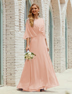 Vestido de dama de honor Sunnderly para mujer, de gasa, manga larga y cuello en V, vestido formal para boda o fiesta SY28018 