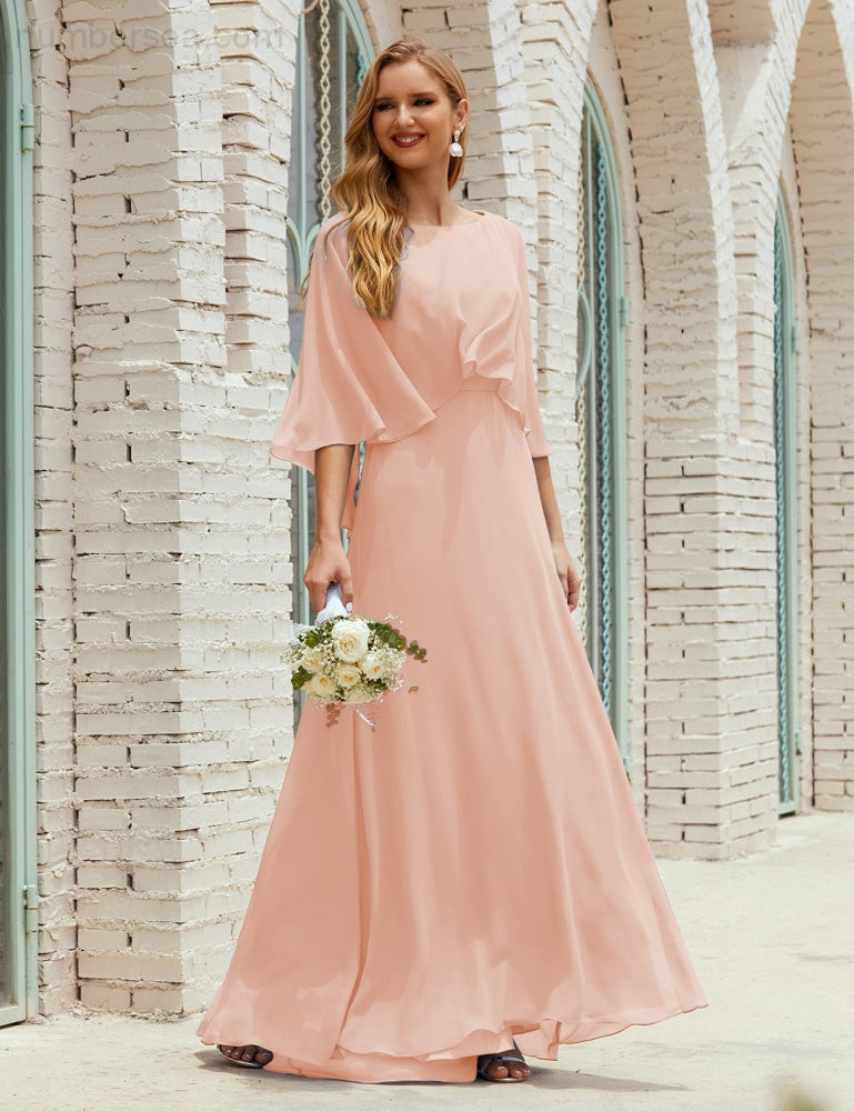 Vestido de dama de honor Sunnderly para mujer, de gasa, manga larga y cuello en V, vestido formal para boda o fiesta SY28018 