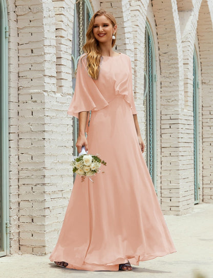 Vestido de dama de honor Sunnderly para mujer, de gasa, manga larga y cuello en V, vestido formal para boda o fiesta SY28018 