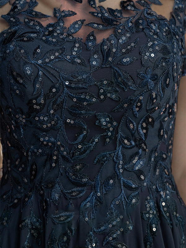 Vestido de gasa para madre de la novia, corte A, largo hasta el suelo, con apliques y lentejuelas