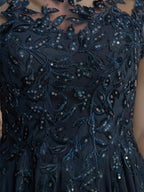 Vestido de gasa para madre de la novia, corte A, largo hasta el suelo, con apliques y lentejuelas