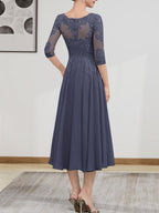 Vestido de gasa con encaje, corte A, ilusión, largo hasta la rodilla, para madre de la novia, con lentejuelas y abalorios
