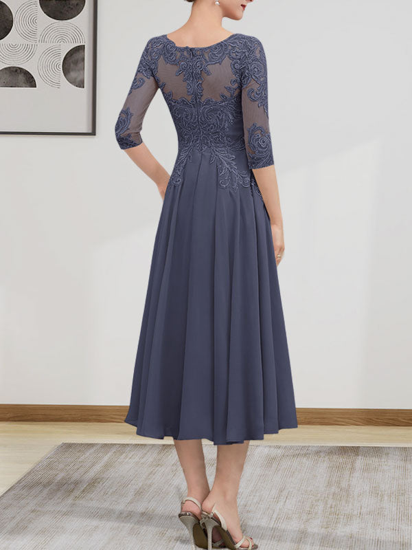 Vestido de gasa con encaje, corte A, ilusión, largo hasta la rodilla, para madre de la novia, con lentejuelas y abalorios