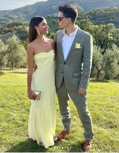 Vestido de noche amarillo de gasa con volantes, corte sirena, sin tirantes, Y7896