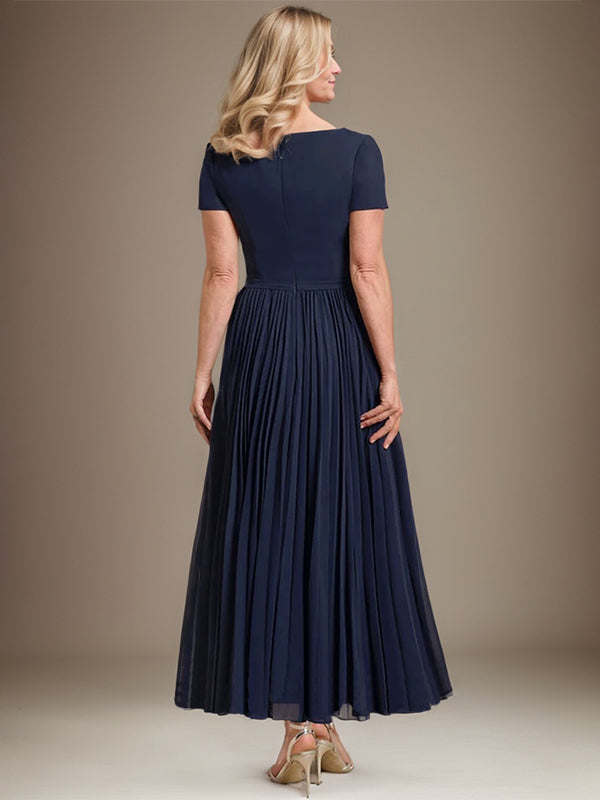 Vestido de gasa para madre de la novia con corte A, cuadrado, largo hasta los tobillos, con pliegues