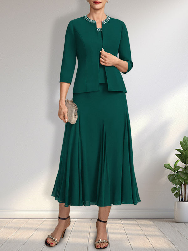 Vestido de gasa para madre de la novia con escote en A, largo hasta la rodilla, con lentejuelas y abalorios.