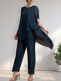 Vestido de gasa para madre de la novia, con escote redondo y largo hasta los tobillos, de mono/pantalón separado