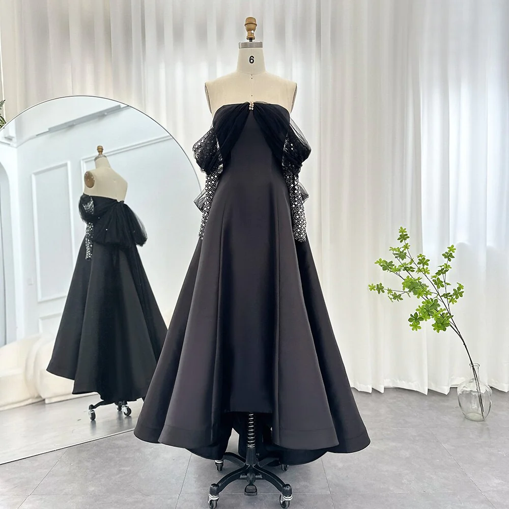Luxus Dubai Abendkleider für Frauen Hochzeit Party Schwarzes Langarm Gala Ballkleid Y4621