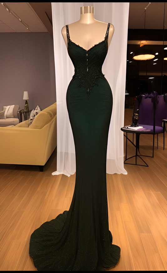 Atemberaubendes grünes Meerjungfrau-Abendkleid, Festzugskleid Y4213